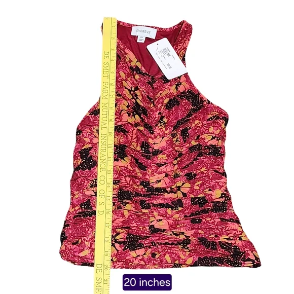 EVEREVE Novah Floral Mesh Ruched Tank Top Women XS Pink Multi Summer Y2K - Picture 9 of 14